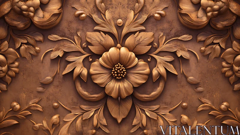Ornate bronze floral relief with central carved blossom.