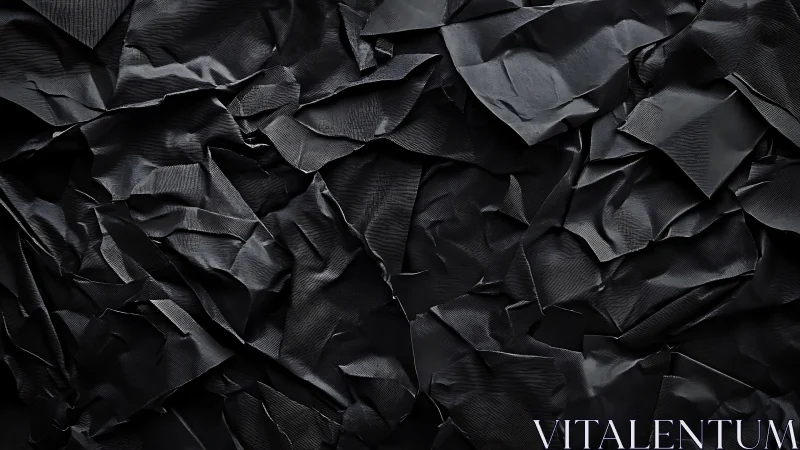 Crumpled black paper texture forms sculptural abstract surface