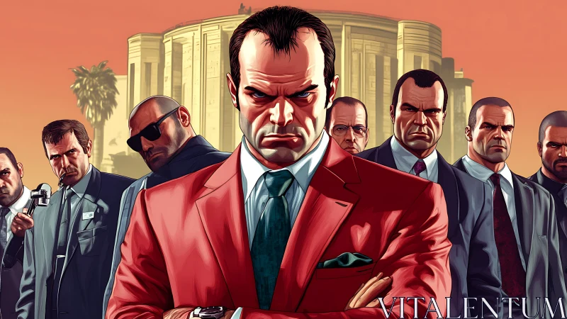 Crimson kingpin commands a steel-eyed council at sundown