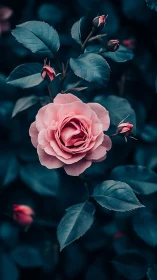 Blushing Rose Dreams in Teal Twilight Garden