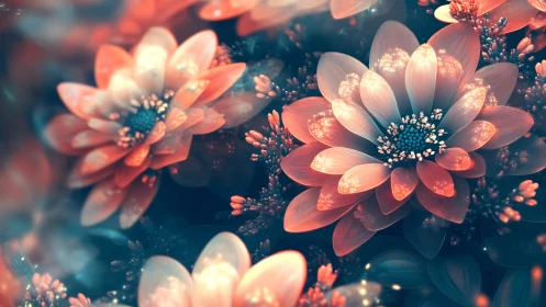 Digital bloomscape with luminous pastel fractal flowers.