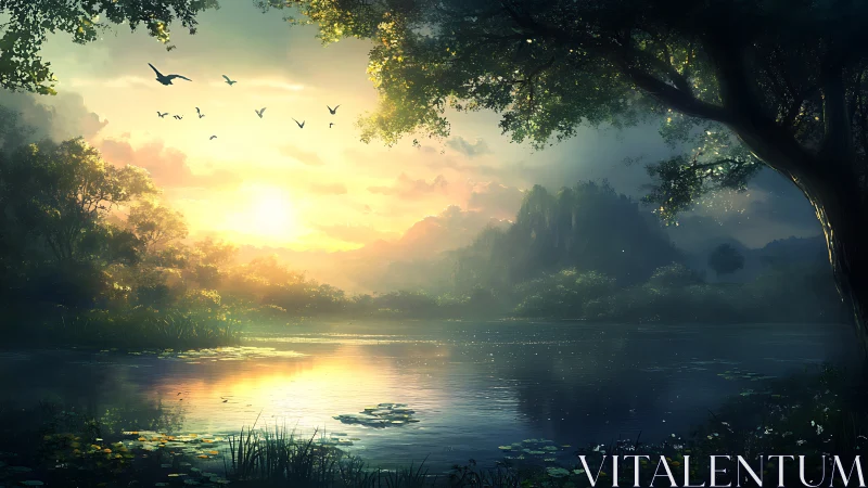 Dawn chorus over spell-soft river in emerald forest hush.