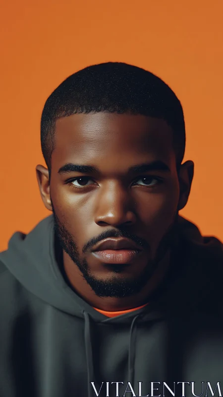 Steady gaze ignites calm strength against vivid orange glow.