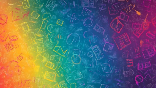 Geometry daydreams tumble across a restless rainbow field