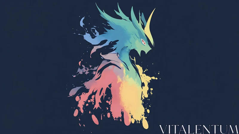 Abstract dragon silhouette with fluid splash colors.