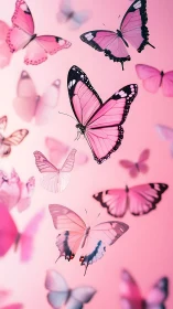 Gentle pink butterflies drifting through a rosy dream sky.