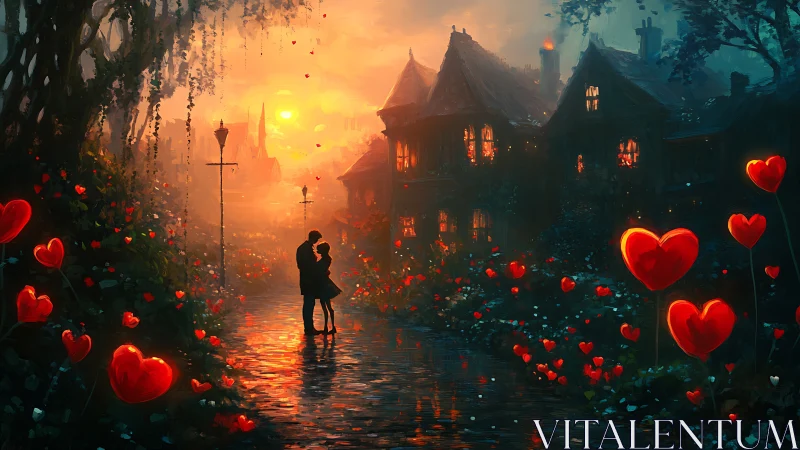 Luminescent Heart Garden: Gothic Romance Under Amber Sky.