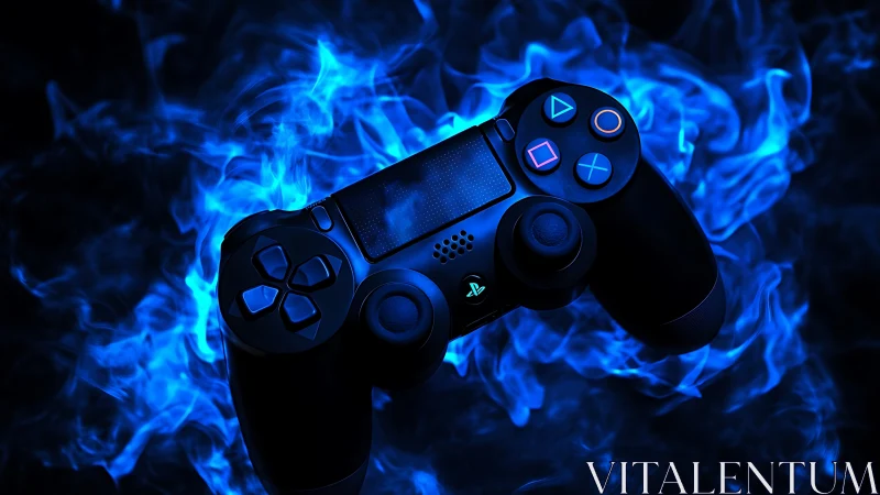 Midnight gamepad drifts through electric blue digital flames