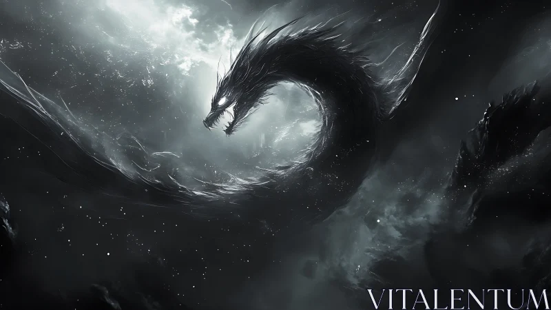 Midnight sky serpent coiled in a storm of starlight.