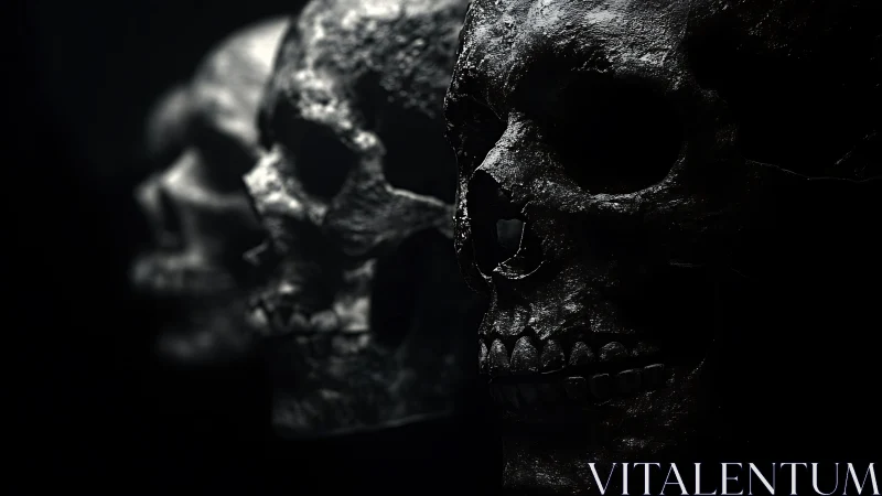 Three patient skulls listen quietly to the dark around them