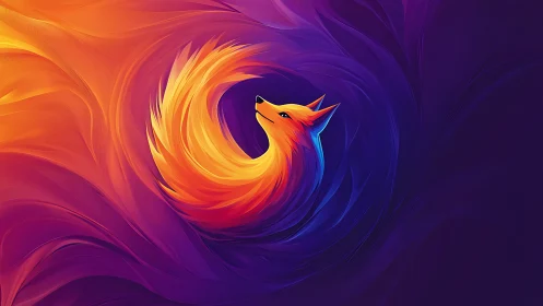 Vibrant curled fox glows within swirling neon gradients