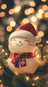 Festive snowman ornament glows amid warm bokeh lighting