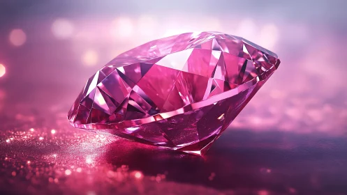 Glistening pink diamond resting in a dreamy pastel glow.