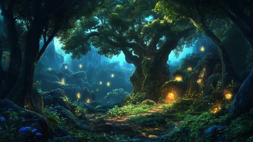 Mystical Forest Sanctuary with Bioluminescent Glow.