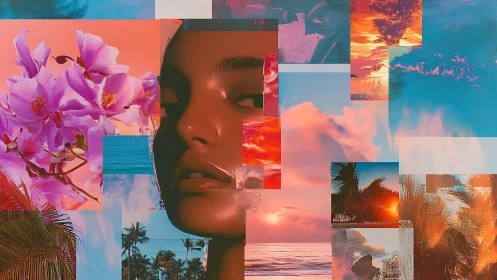 Sunlit memories collaged in tropical color and quiet glow.