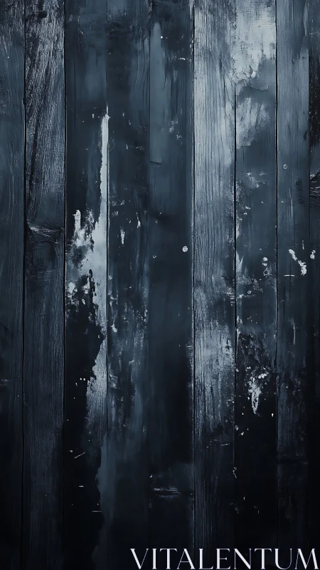 Vertical dark wooden boards show worn painted surface