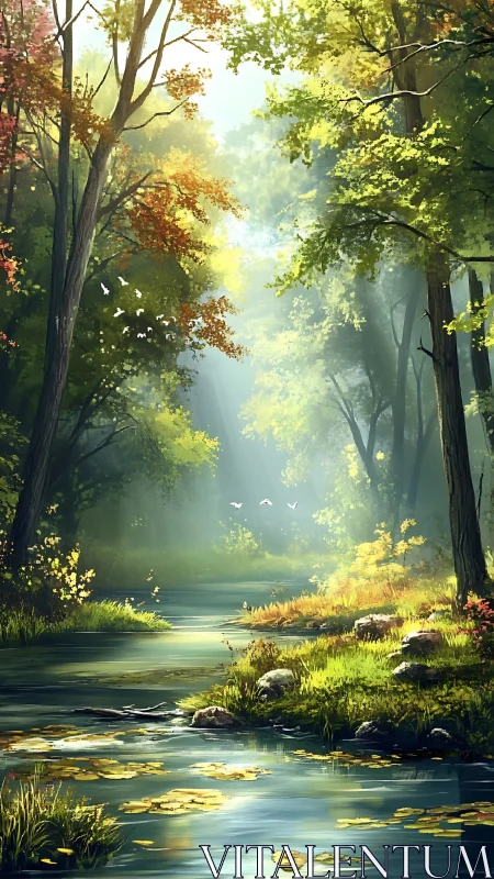 Enchanting Forest Stream: Nature's Peaceful Sanctuary.