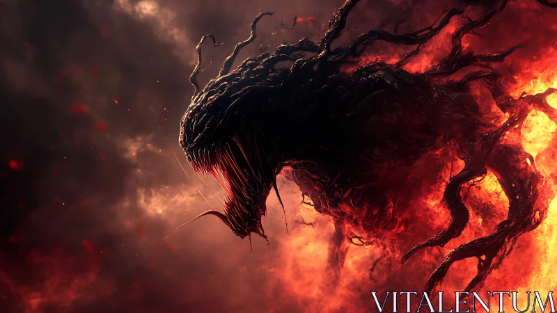 Molten void creature emerging through infernal smoke.