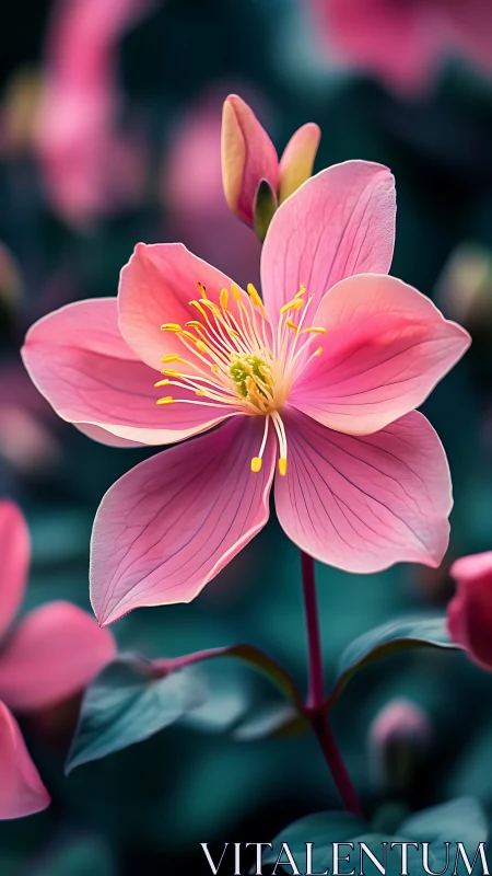 Pink Aquilegia Blooms with Golden Stamen Centers.