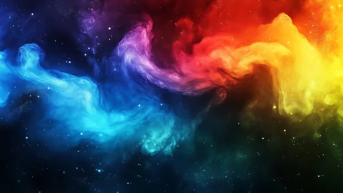 Radiant cosmic nebula sweeps across space in prismatic light