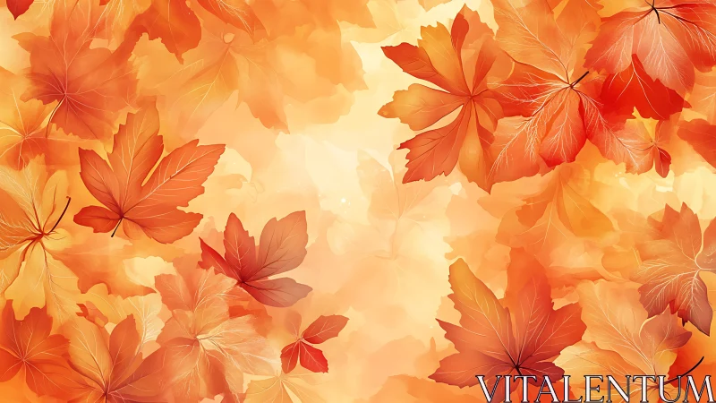 Autumn leaves drift through glowing amber sunset air.