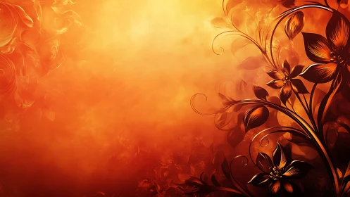 Floral silhouettes emerge through radiant amber haze.