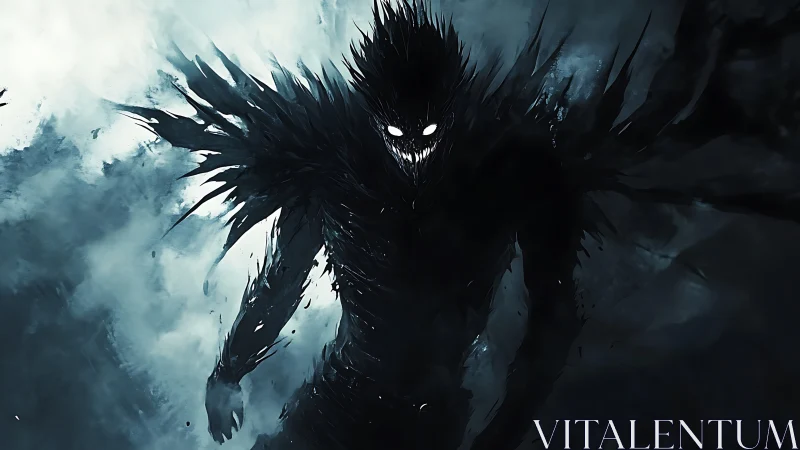 Shadowborn wraith emerging from swirling arctic mist.