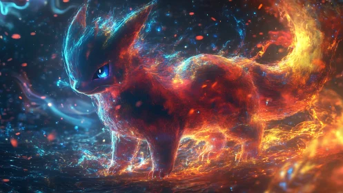 Ember spirit fox ignites a neon storm of swirling starlight.