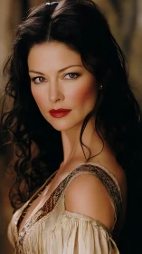 Photorealistic brunette portrait in renaissance dress.