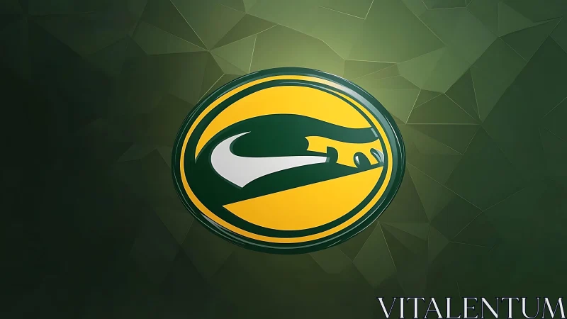 Glossy green and yellow emblem rendered with 3D depth