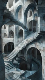 Parametric marble staircase labyrinth with recursive arches