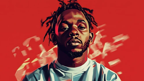 Bold portrait of man in fragmented red digital backdrop.