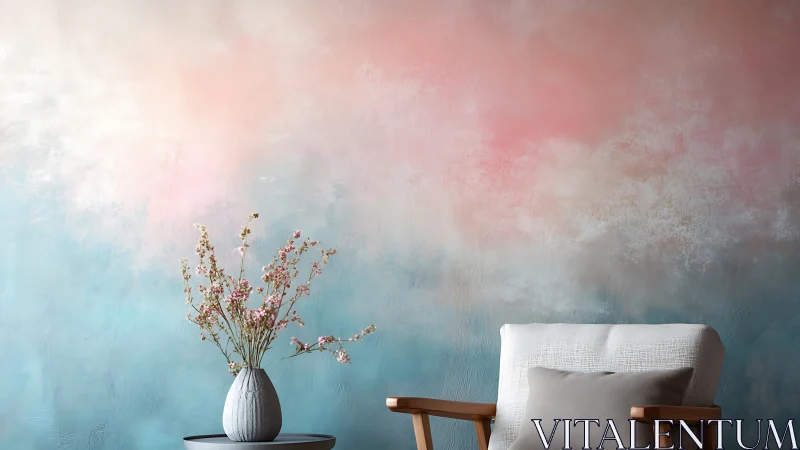 Cozy chair and pastel wall inviting a moment of calm rest.