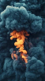 Dense teal smoke clouds with central orange light core.