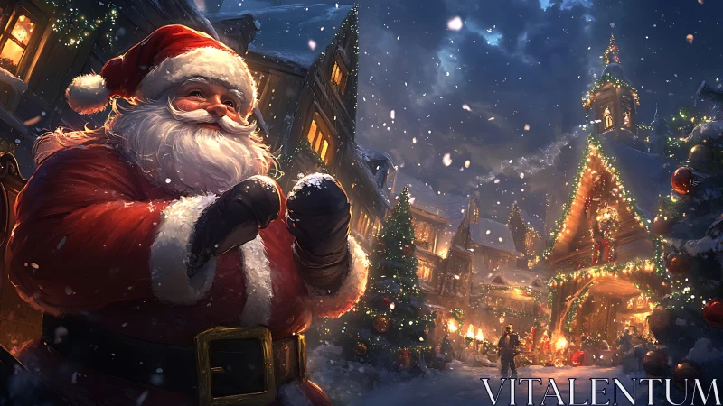 Santa enjoys a snowy Christmas village filled with cheer