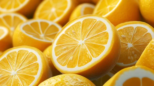 High-contrast macro composition of sliced yellow citrus halves