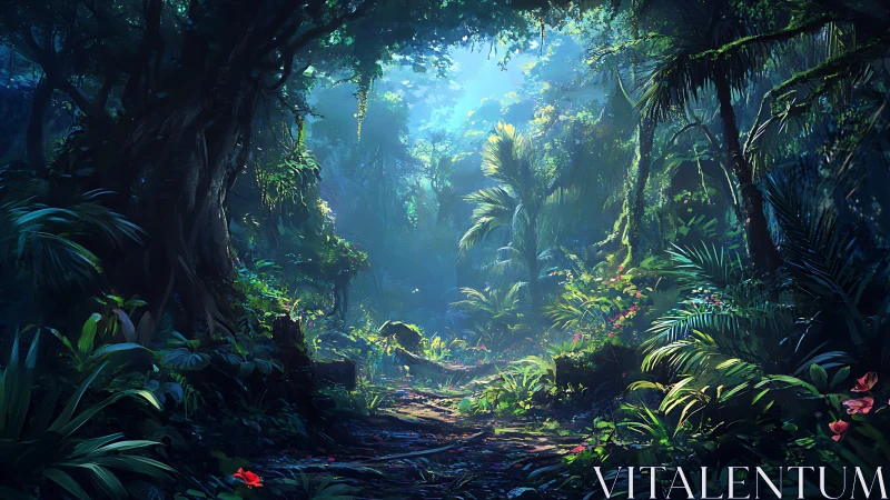 Enchanted Forest Path with Luminous Canopy