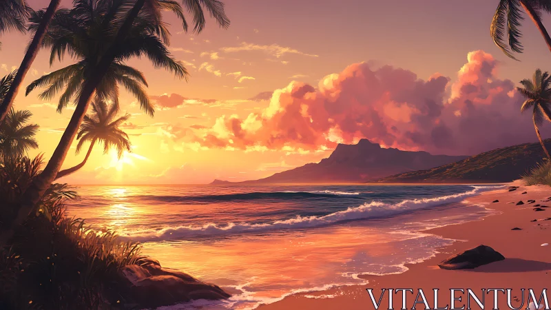 Soft sunset glow welcomes a peaceful tropical beach walk