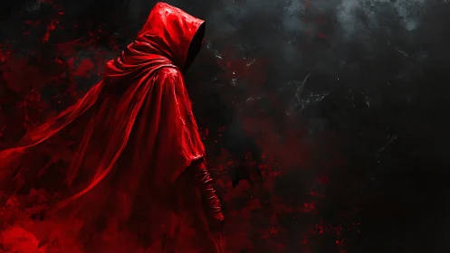 Mysterious red wanderer drifting through swirling darkness.