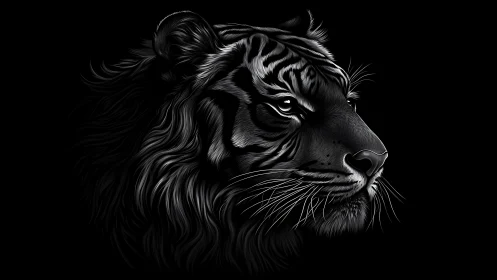 Tiger head profile rendered in monochrome digital illustration
