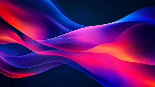 Vibrant neon light waves flow across a deep digital horizon