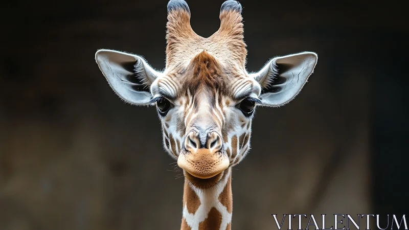 Giraffe gazes straight ahead with quietly comic dignity.