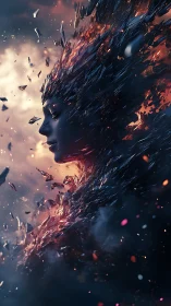 Digital painting of a crystalline ember entity in profile view.