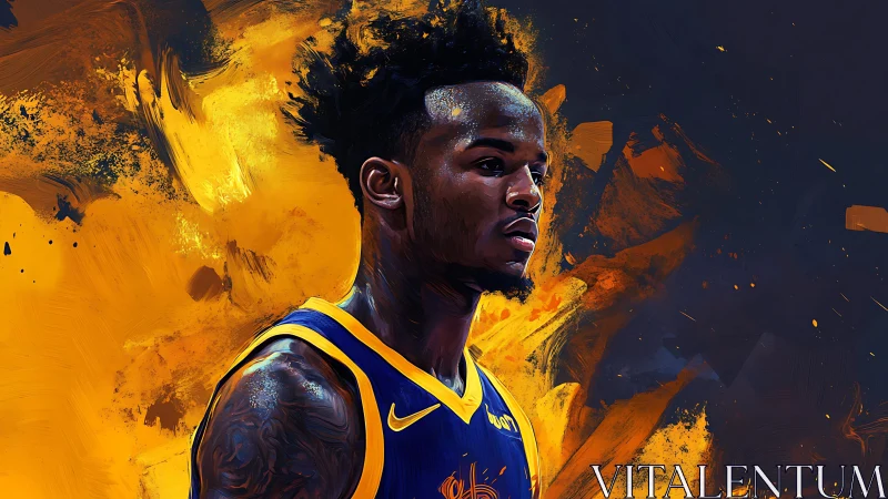 Dynamic digital portrait of basketball player in fiery motion