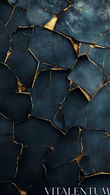 Dark cracked stone shards reveal glowing golden seams