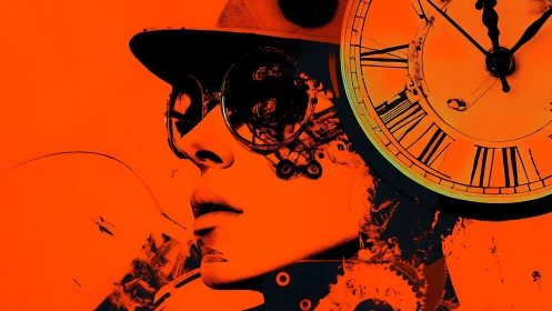 Surreal steampunk portrait fuses human poise with relentless time
