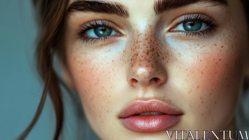 Freckled starlight gaze framed in soft cinematic closeup.