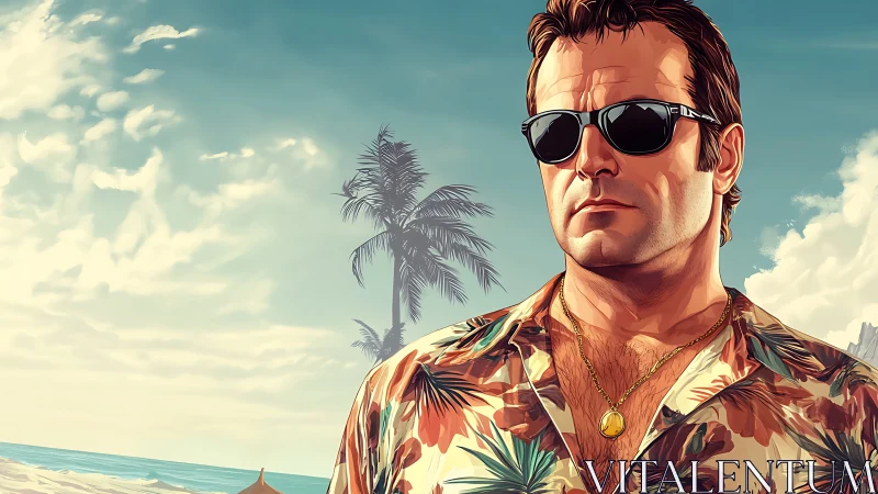 Cool beachside stranger enjoys a breezy tropical escape