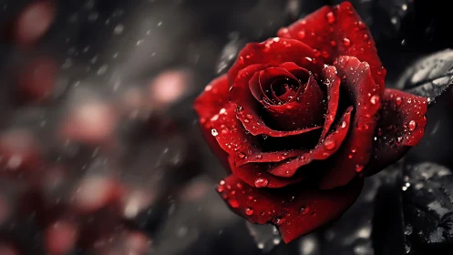 Crimson Rose in Rain: Selective Color Photorealistic Study.