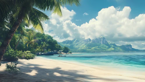 Tropical Paradise Beach with Mountain Backdrop and Turquoise Waters